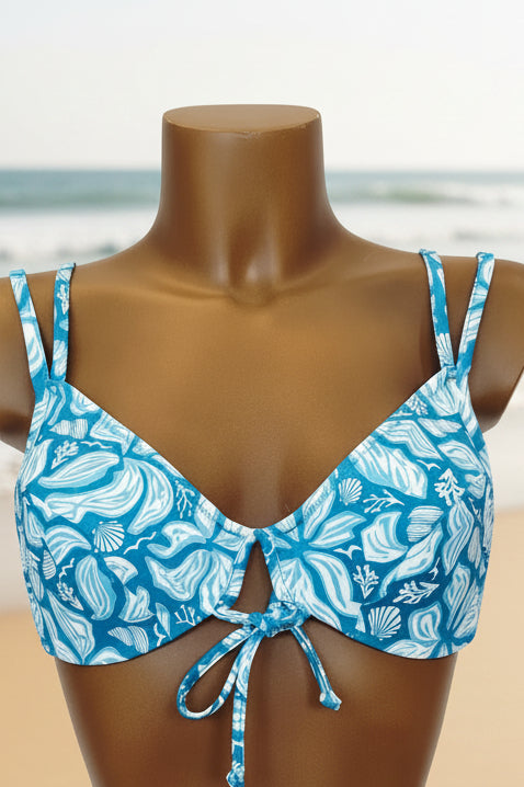Conjunto de bikini moldeador reductor de pecho flores azul copa C