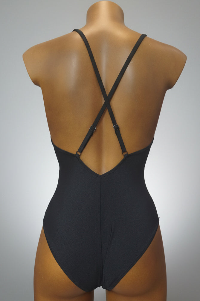 Bañador negro tul transparente con brillo negro copa B Isabel Mora