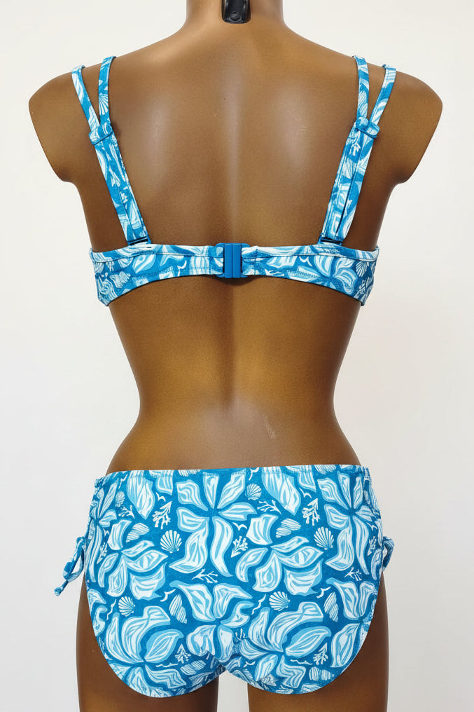 Conjunto de bikini moldeador reductor de pecho flores azul copa C