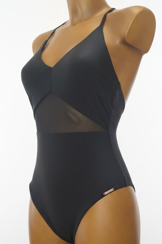 Bañador negro tul transparente con brillo negro copa B Isabel Mora